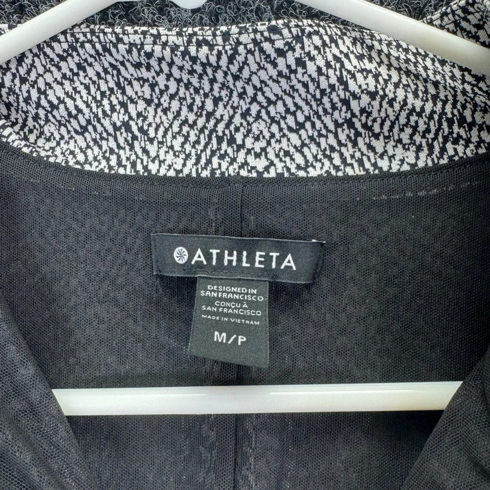 Athleta Black White Herringbone Zip Mock Neck Long Sleeve Dress Pockets Medium P - Picture 4 of 7